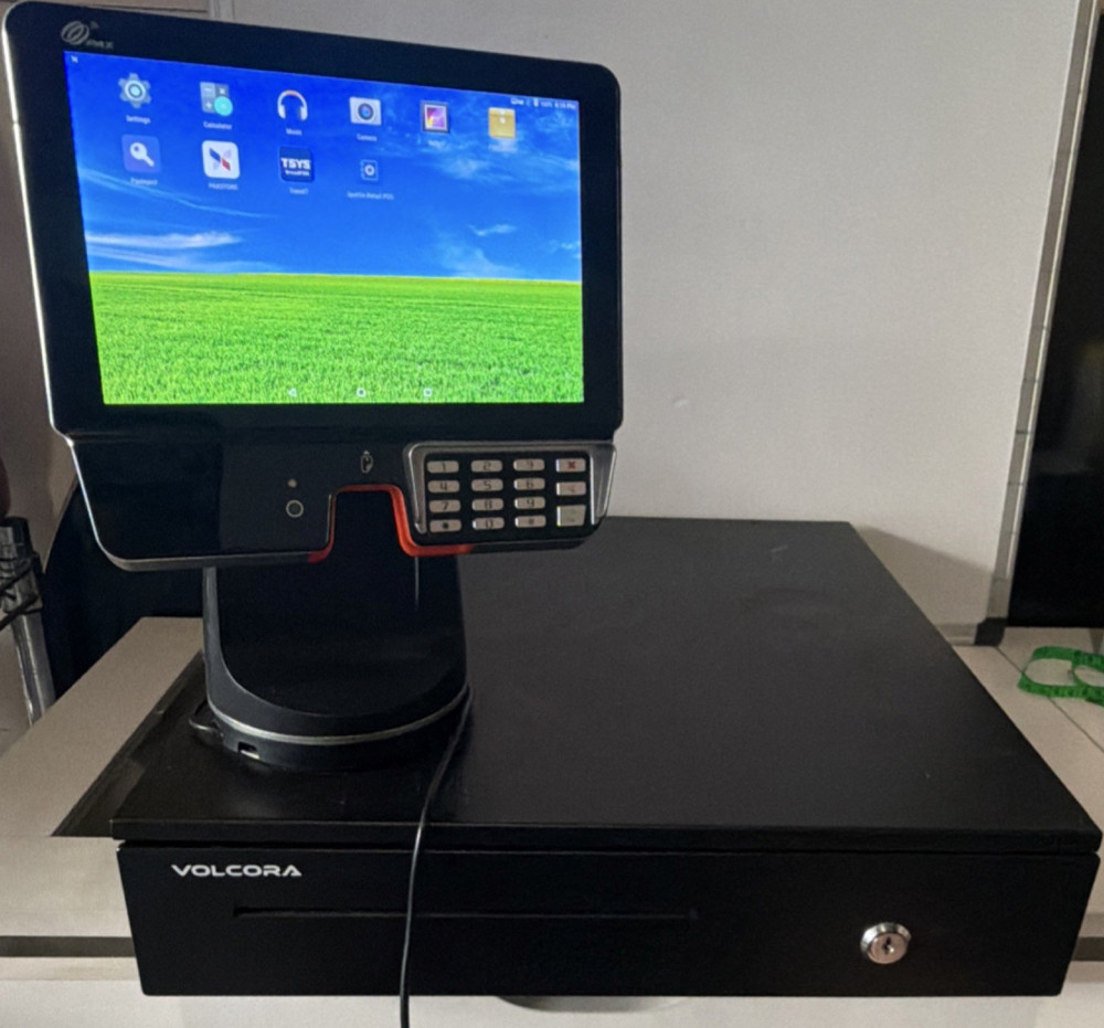 Volcora POS Touchscreen Terminal w/ Keypad Stand + Cash Drawer, Black
