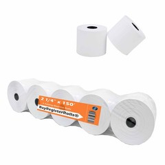 (Pack of 5 Rolls) 2 1/4 x 150 ft, White, adding machine tape Paper , 50 GSM One