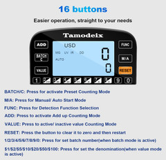 Money Counter for Dollar, Euro, MXN w/ UV/MG/IR Counterfeit Detection LCD Screen