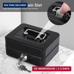 Mini Cash Box with Slot Small Cash Box with Money Tray and Key Lock, Metal Lock