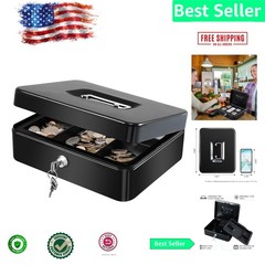Water-Resistant Cash Box with Removable Tray: Secure Cash Drawer, 9.84″x7.87″