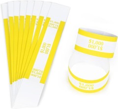 Self-Adhesive Currency Straps for Bills – 7.5×1.15 Inches in Yellow (100pcs)