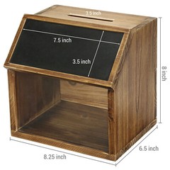 Rustic Burnt Solid Wood Suggestion Donation Ballot Box w/Chalkboard Label & Lock