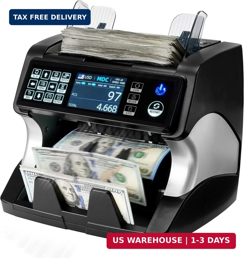 MUNBYN IMC01 Bank Grade Money Counter Machine Mixed Denomination, 2CIS/UV/IR/MG/