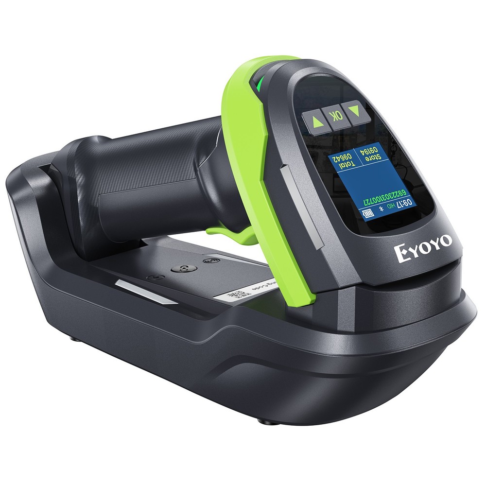 Eyoyo 2D QR Code POS Barcode Scanner Wireless with Screen,Wall-Mount & 2900mAh