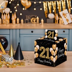 Black Gold 21st Happy Birthday Surprise Pull Out Money Box Cash Gift Set