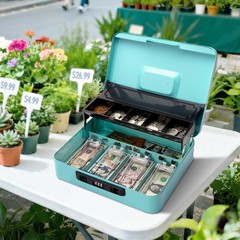 Portable Cash Box with Combination Lock – Light Blue