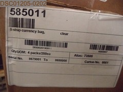 QTY = 1,000(4 PACKS OF 250): 5-Strap Currency Bags, Clear, 585011, 2830020190911