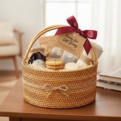 Lalasun Handwoven Rattan Storage Basket Handles Natural Wicker Decorative