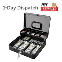 Jssmst Cash Box with Key Lock 0.7mm Steel Black