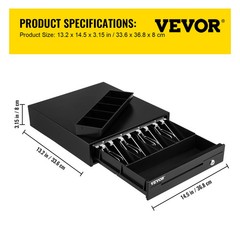 16″ Cash Register Drawer 12V POS System Tray Removable Coin Tray RJ11 2 Keys