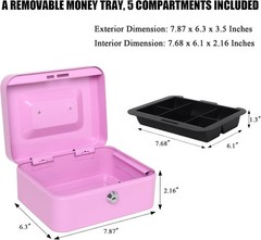 Portable Light Purple Cash Box – Scratch Resistant with Money Tray & Key Lock