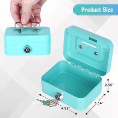 Cash Box with Lock Small Cute Coin Money Mini-Blue, Blue-Mini