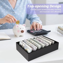 Money Organizer for Cash, 8 Compartment Wooden Cash Divider Storage Organizer…