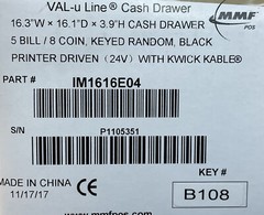 MMF Val-U-Line POS Cash Drawer 16″ X 16″ Black 5 bill 8 coin, w/ keys and cable.
