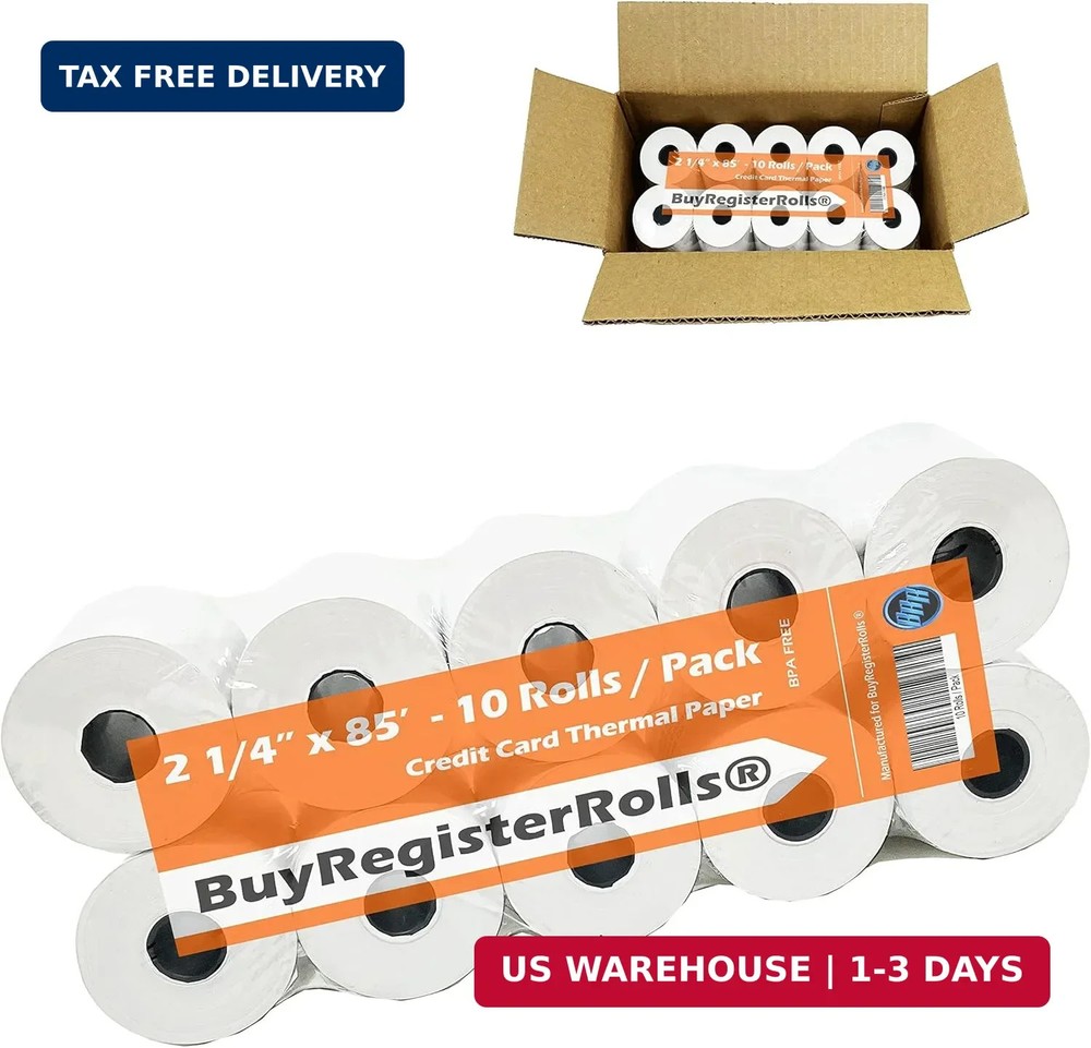 (10 Rolls – 50 GSM) 2 1/4 x 85 Thermal Paper Receipt Rolls 2.25 x 85 ft, POS/Cas