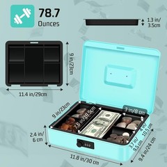 Metal Cash with Combination Lock – 5-Compartment Petty Cash with Money Tray a…