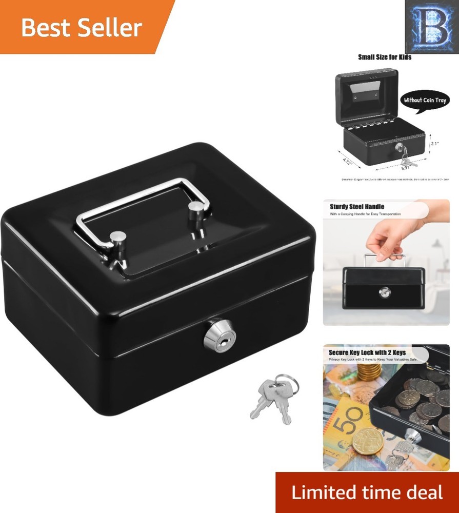Black Portable Cash Box with Key – The Ideal Lock Box for All Your Essentials