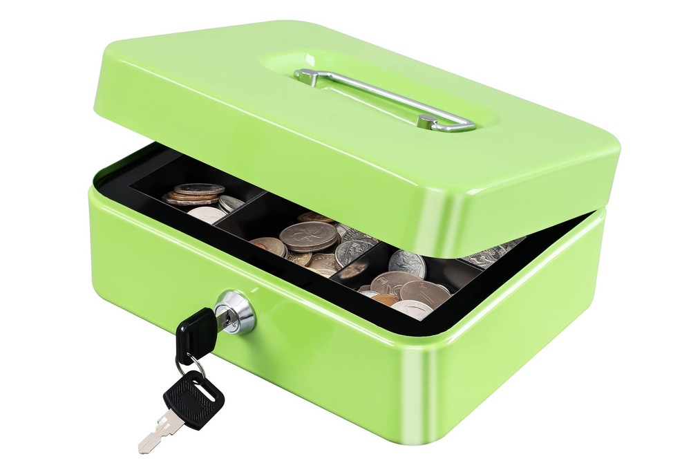 KYODOLED Medium Cash Box with Money Tray,Small Safe Lock Medium, Limegreen