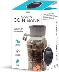 Locking Digital Coin Bank Savings Jar Clear LCD Display Auto Change Counter