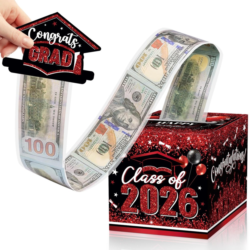 2026 Graduation Money Box Cash Gift Pull Out Surprise Holder Black Red DIY