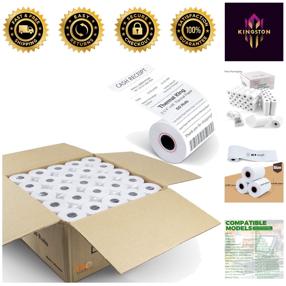 50-Count 2 1/4″ x 85′ High Brightness Thermal Paper for Efficient Receipts