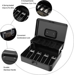 Cash Box with Money Tray and Combination Lock Metal Money Box for Cash Register