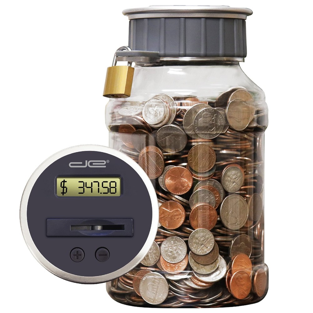 Locking Digital Coin Bank Savings Jar Clear LCD Display Auto Change Counter