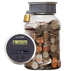 Locking Digital Coin Bank Savings Jar Clear LCD Display Auto Change Counter