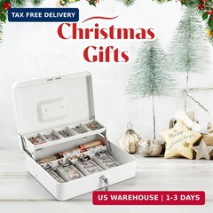Sumerfnt Cash Box with Lock and Money Tray Money Box for Cash, Metal Lock Box fo