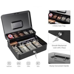 Cash Box with Money Tray and Key Lock 11.8×9.45×3.54 Inch Black Large Lock Box