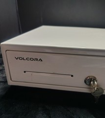 Volcora 500018 White Electronic Cash Register Drawer Open Box 2 Keys No Cables