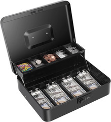 Cash Box with Money Tray and Key Lock, Saving Lock Box with Money Tray Storage f