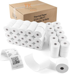 (50 Rolls) 2 1/4″ X 165′ Thermal Paper, POS Receipt Paper for Retail Business Ca