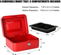 Durable Medium Steel Cash Box with Key Lock and Removable Tray – Vibrant Red