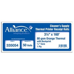 Dry Cleaners Thermal Rolls Orange Hanger w/BackPrint 3-1/8” x 160′ 80gsm 50 Rls