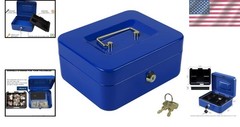 Blue Cash Box with Key Lock – Portable Storage Solution, 7.87″x6.3″