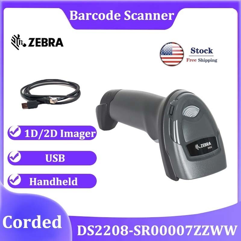 New Zebra DS2208-SR00007ZZWW Handheld 1D/2D USB Barcode Scanner Imager w/ Cable