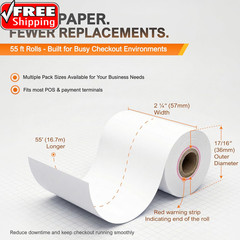 Square Terminal Paper Rolls 2 1/4″ X 55′ – BPA Free Thermal Receipt Paper for S