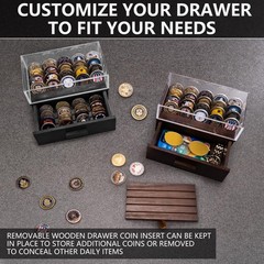 Wooden Display Case with Clear Cover – Medium Coin Medium, 36 Coins, Brown