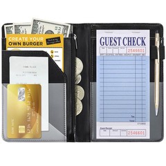 “Black Server Book for Waitress with Zipper Pocket, Organizer for Apron”