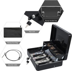 Portable Key Lock Cash Safe with Anti-Theft Cable – Black XL – 11.81in x 9.45in
