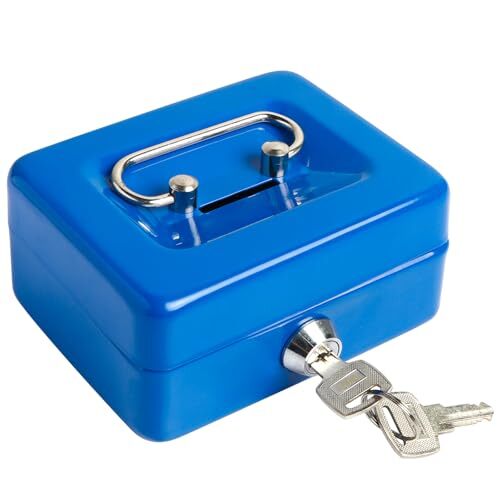 Small Cash Box with Lock and Slot, Money Box, Metal Coin Piggy Bank