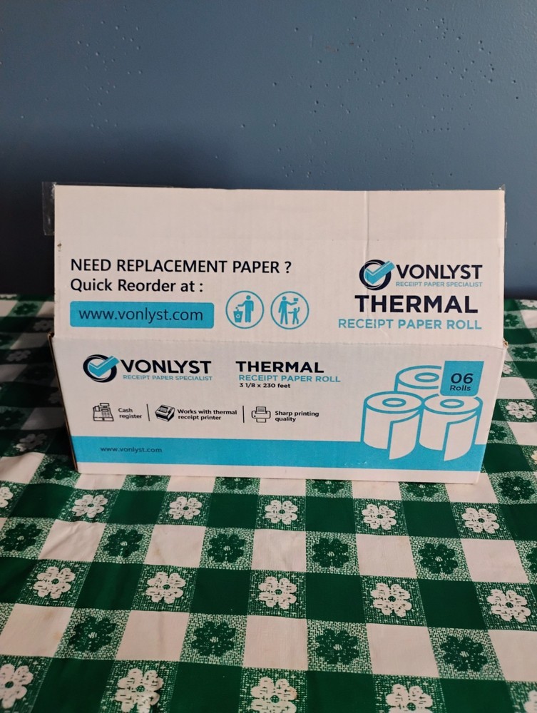 VONLYST THERMAL RECEIPT PAPER ( 3 1/8 IN WIDE X 230 FT ) 6 ROLLS