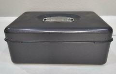 VINTAGE UNION CASH BOX UNION STEEL CHEST METAL GRAY WITH DRAWER