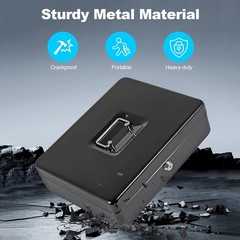 Metal Locking Cash Box with Money Tray and Secure Lock Organizer for Home