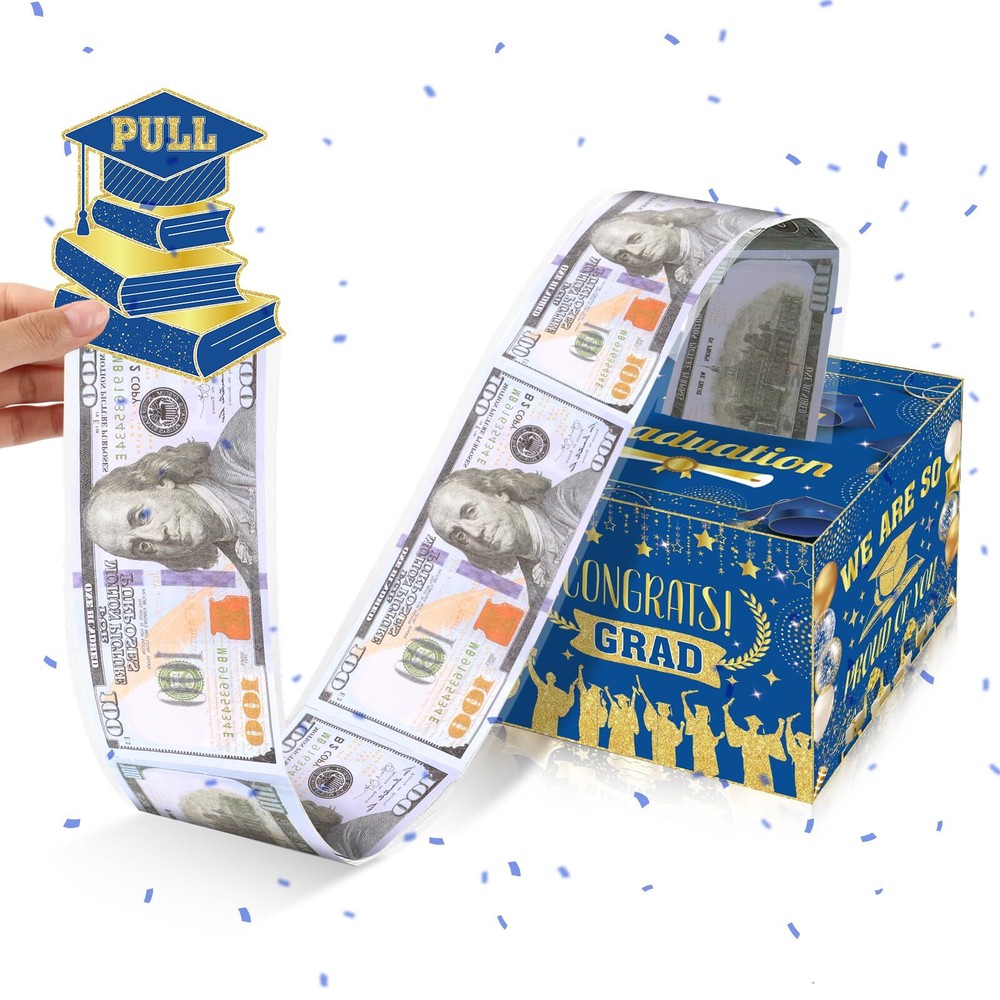 Graduation Money Box for Cash Gift PullBlue Gold Graduation Gifts Surprise