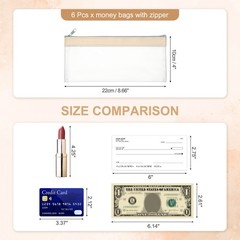 8.7×3.9 Inch Money Bags with Zipper, 6 Pcs Clear PVC Cash Pouch, Beige