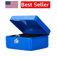 Elegant Blue Portable Money Box with Key Lock & Organizational Compartments