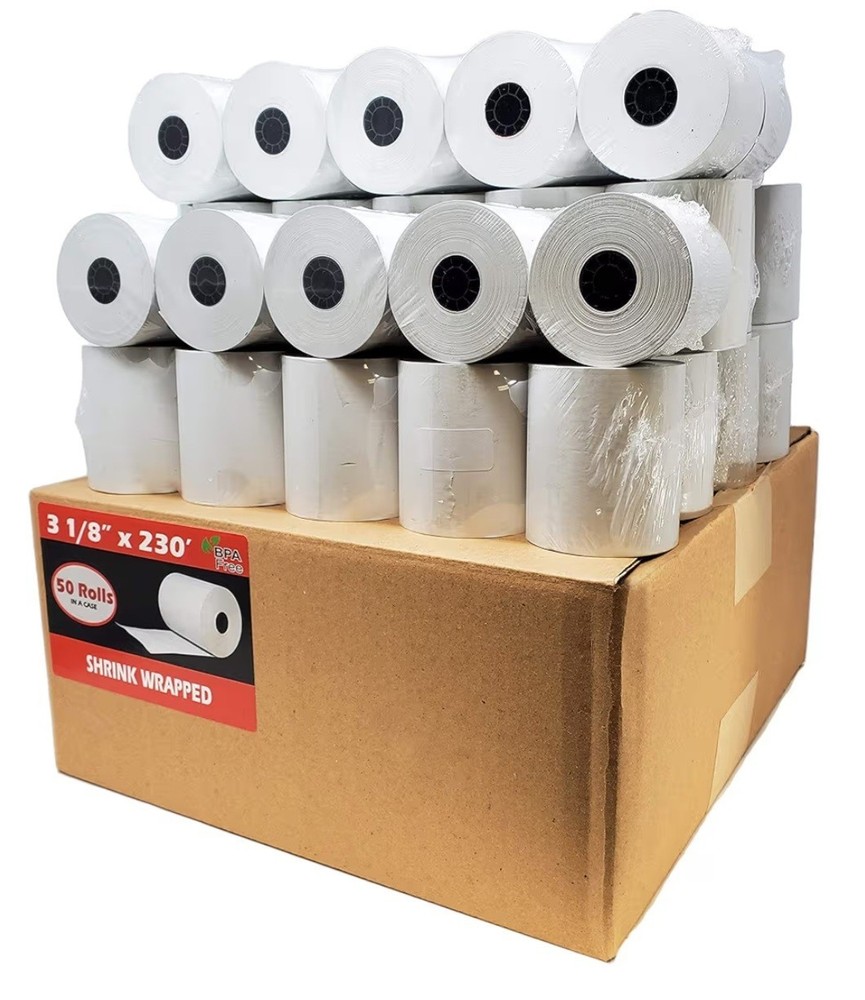 BuyRegisterRolls 3 1/8 x 230 Thermal Paper Rolls, 50 Pack, POS Compatible